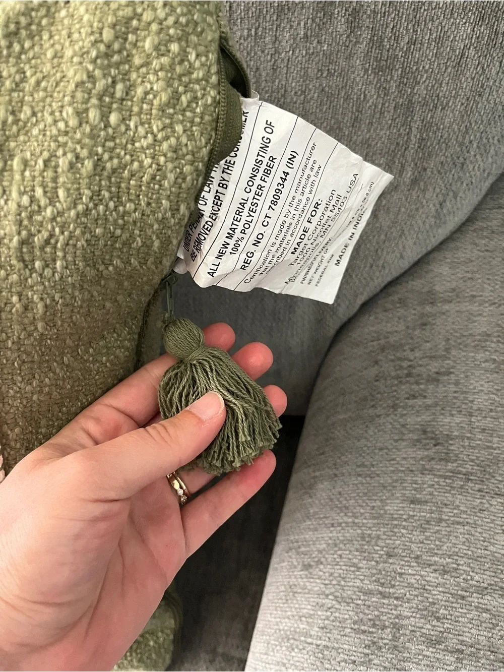 NEW Threshold Studio McGee embroidered square throw pillow sage green 20”x20”